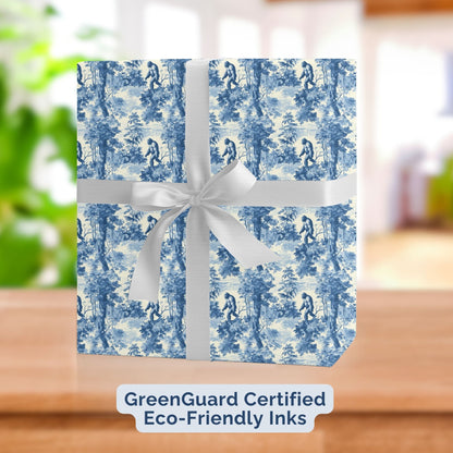 Bigfoot Blue Toile Christmas wrapping paper