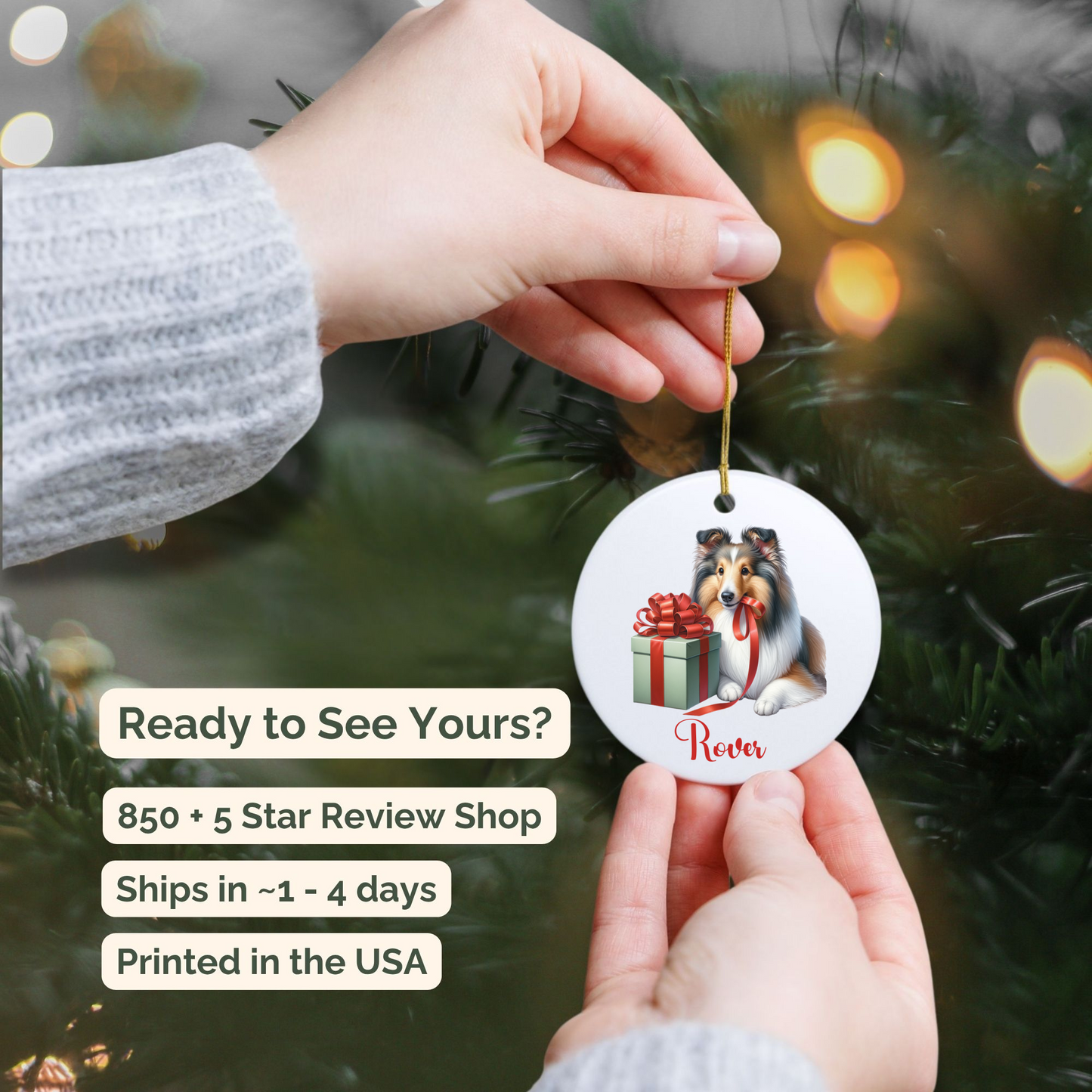 Shetland Sheepdog Ornament with Custom Name