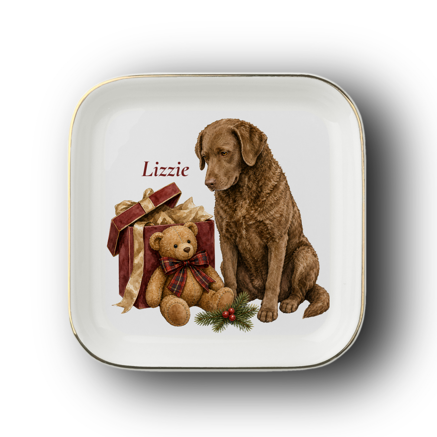 Chesapeake Bay Retriever jewelry dish on a white background