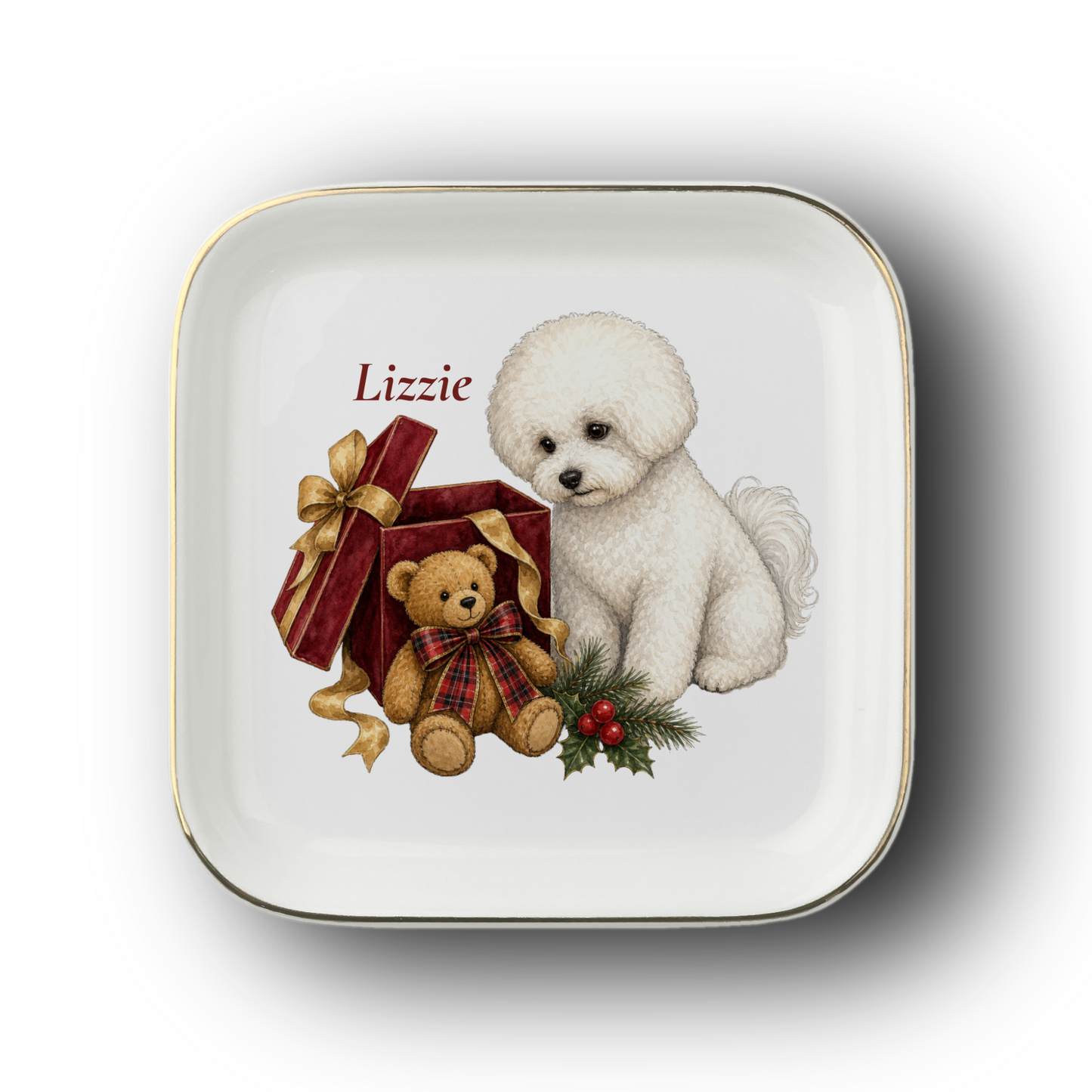 Bichon Frise jewelry dish on a white background