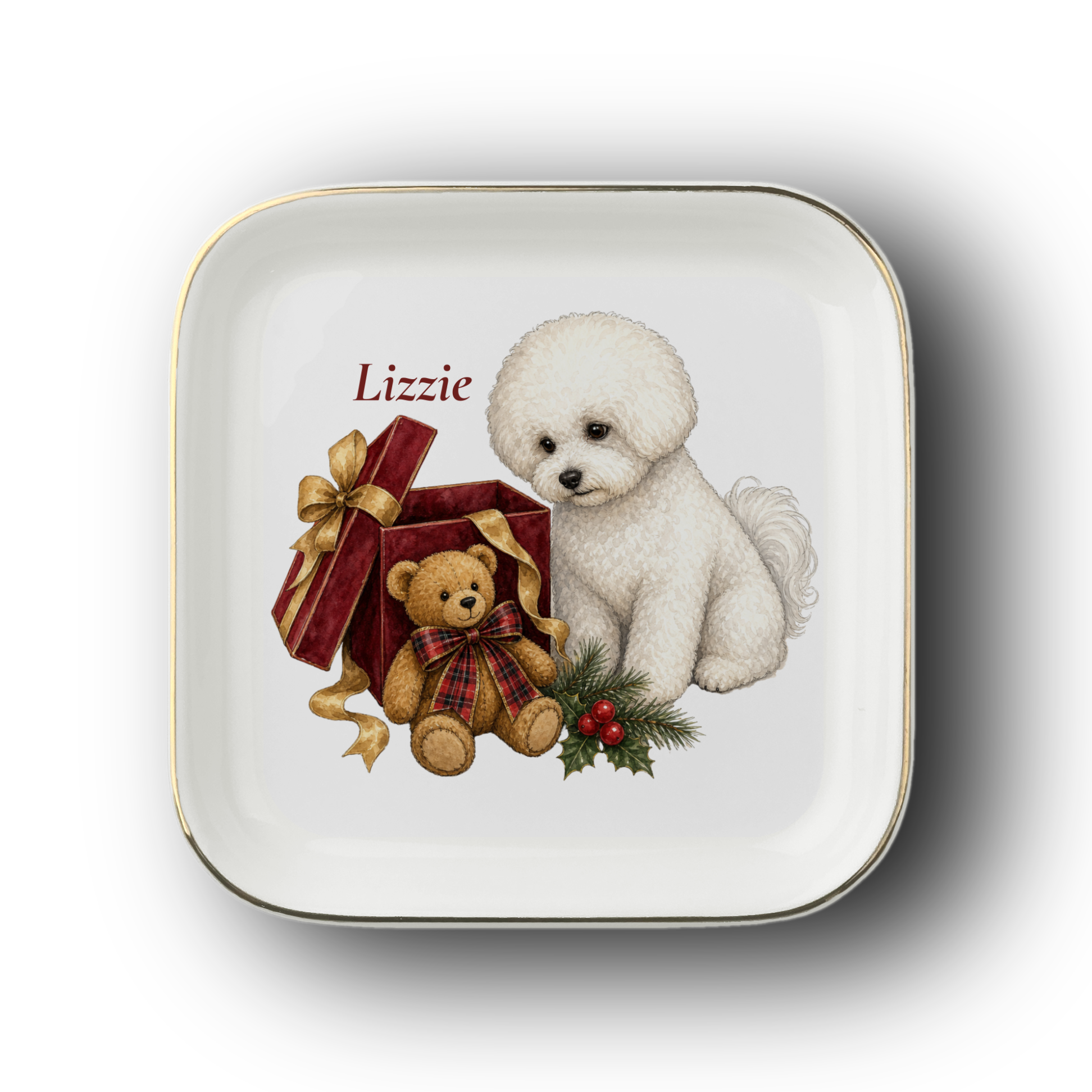 Bichon Frise jewelry dish on a white background