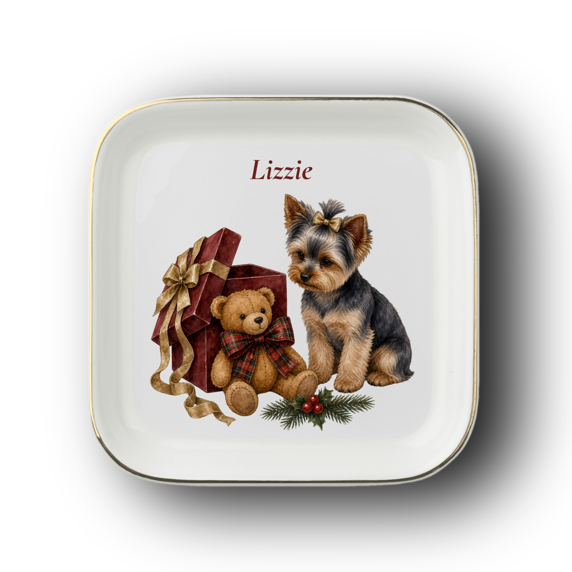 Yorkshire Terrier jewelry dish on a white background