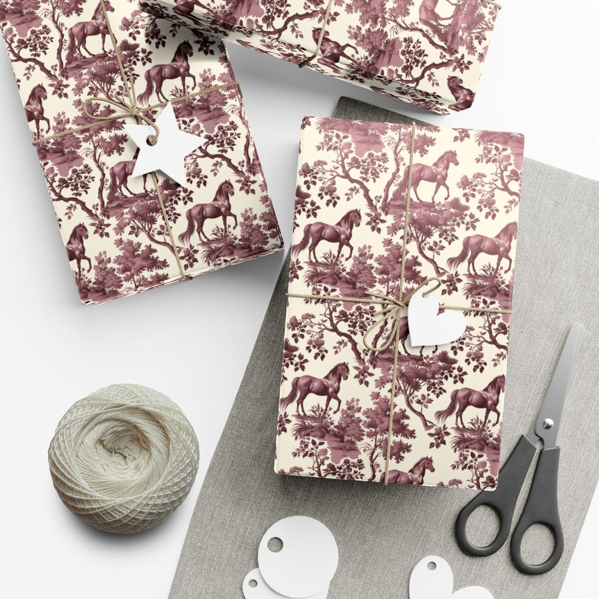 Red Toile Horse Christmas wrapping paper