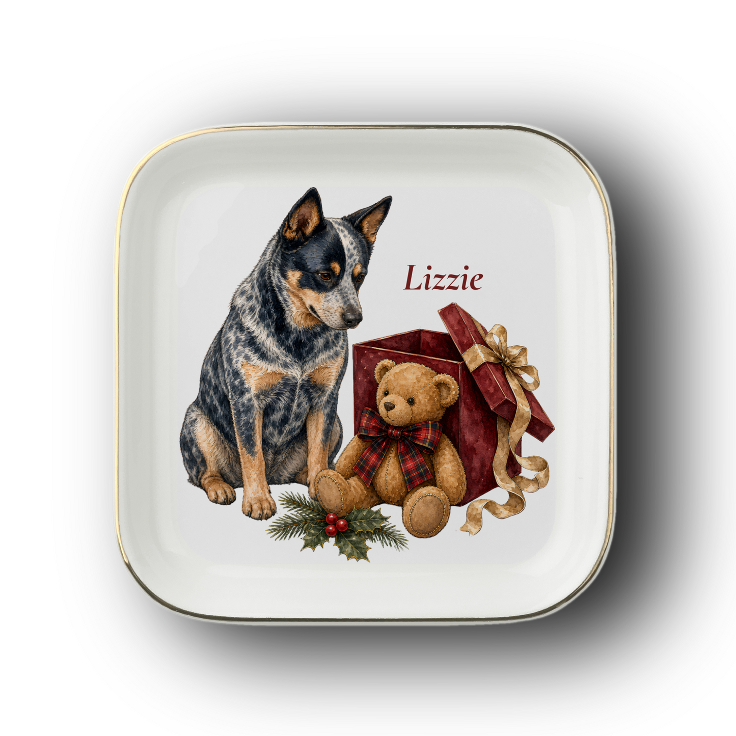 Australian Cattle Dog jewelry dish on a white background