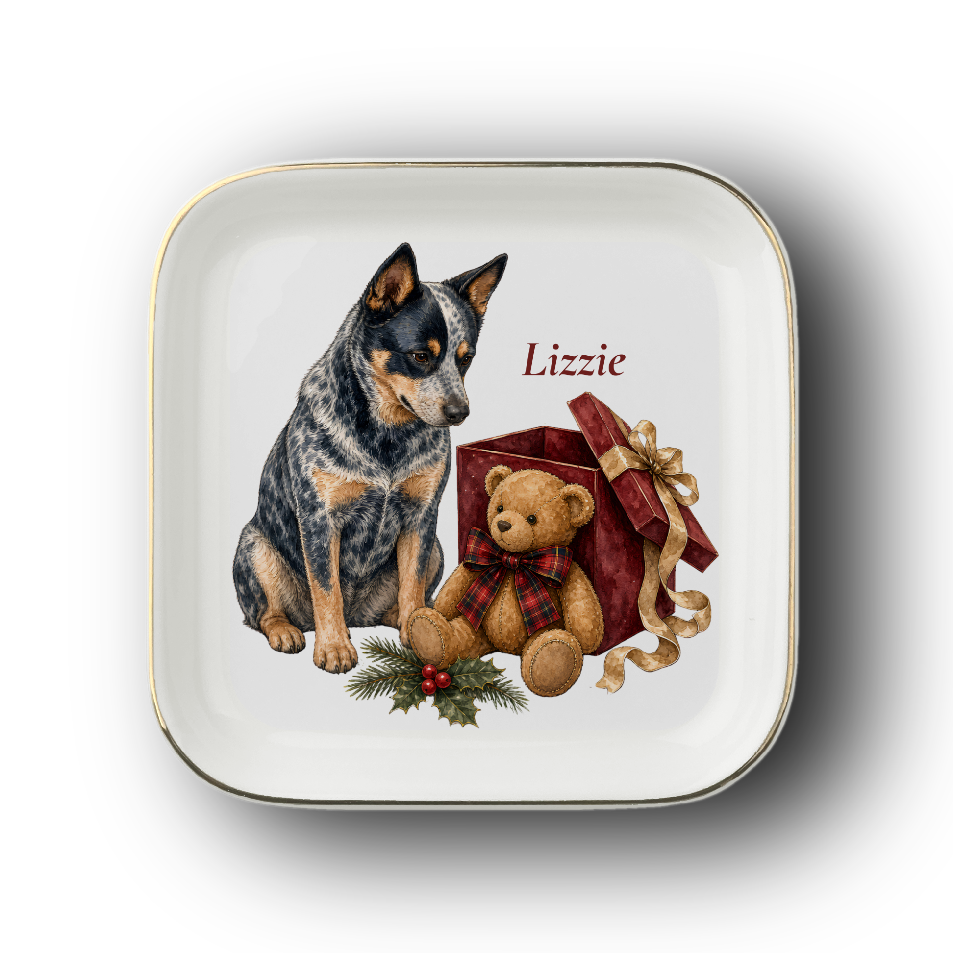Australian Cattle Dog jewelry dish on a white background