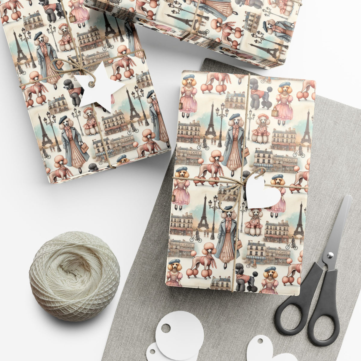 Poodle Paris Toile Christmas wrapping paper