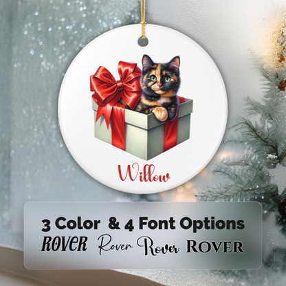 Tortie Cat Ornament with Custom Name