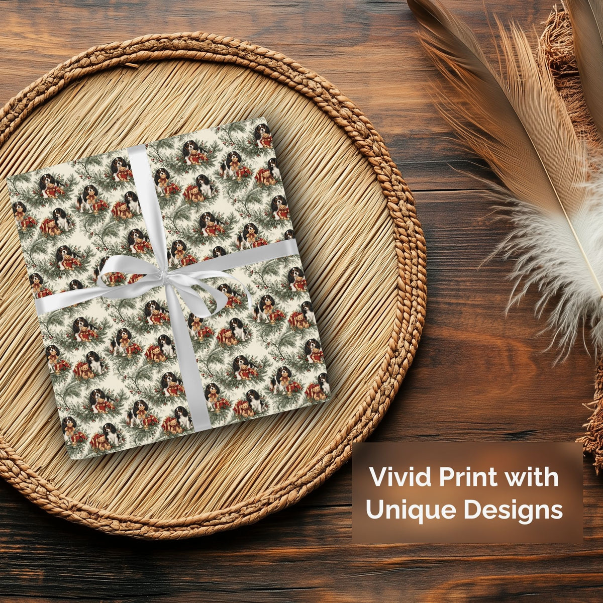 Cavalier King Charles Spaniel Tricolor Christmas wrapping paper