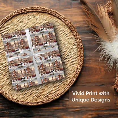 Vintage London horse and carriage Christmas wrapping paper
