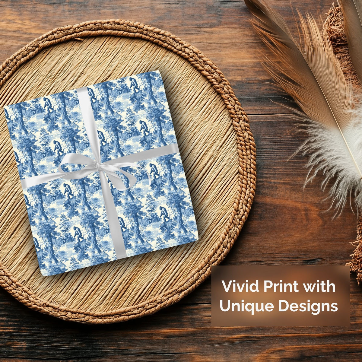 Bigfoot Blue Toile Christmas wrapping paper