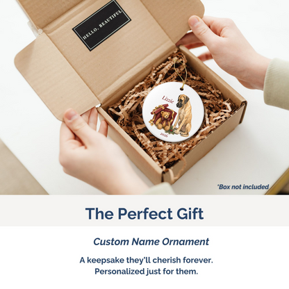 Great Dane (Fawn) personalized ornament packed in a gift mailer box
