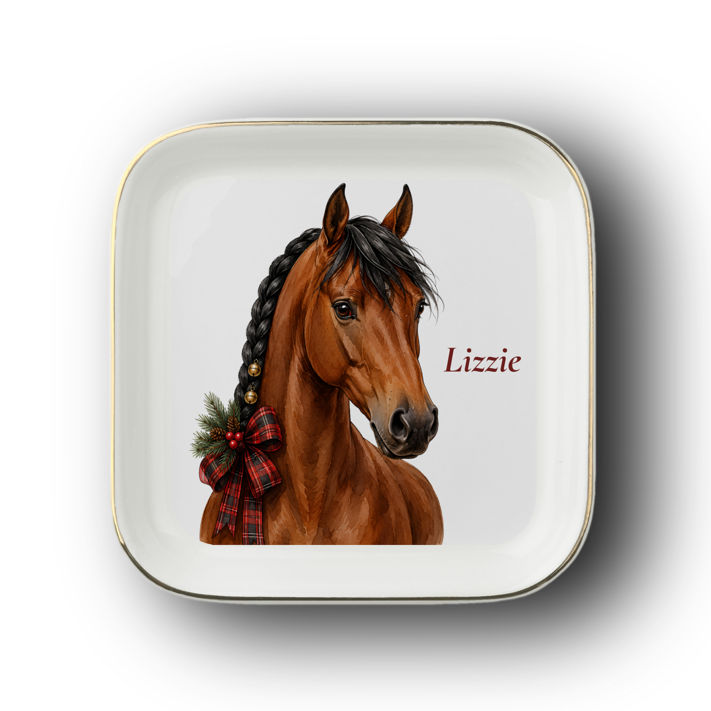 Bay horse jewelry dish on a white background