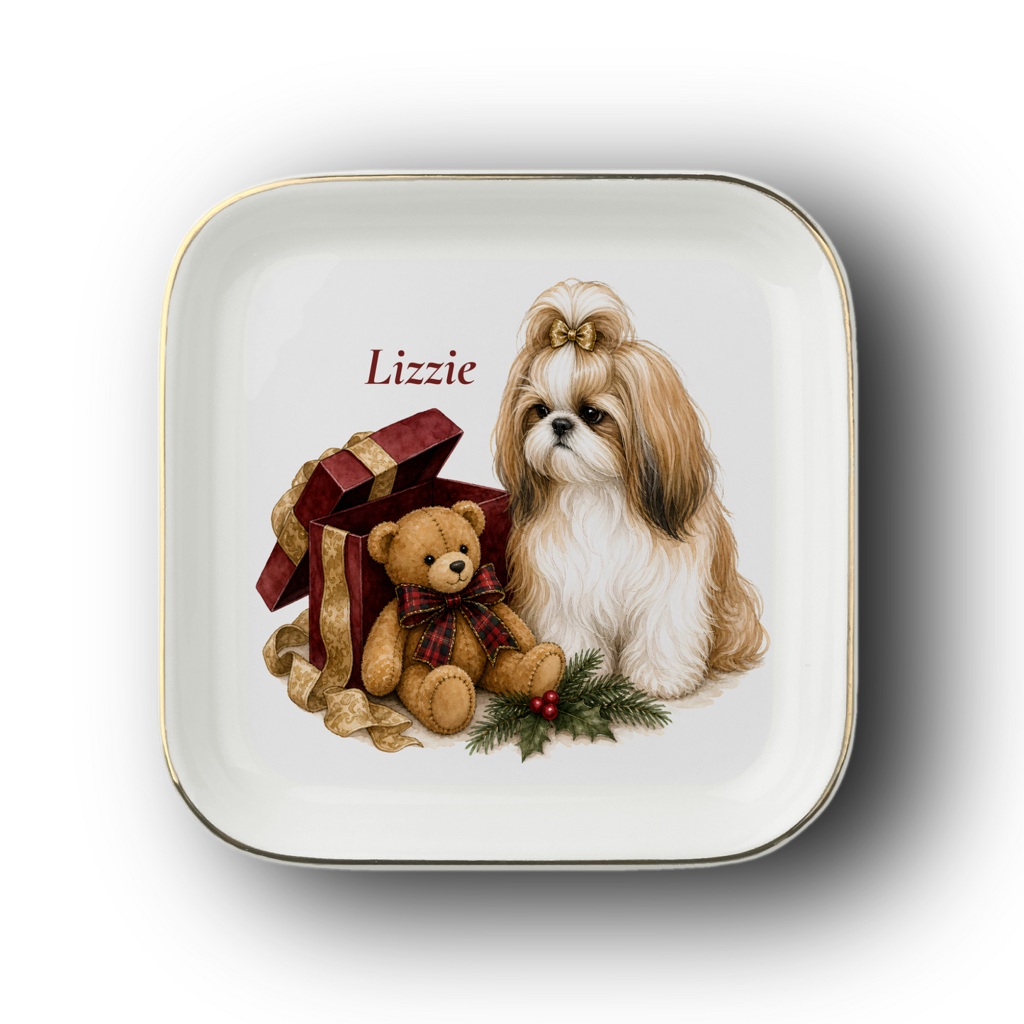 Shih Tzu jewelry dish on a white background