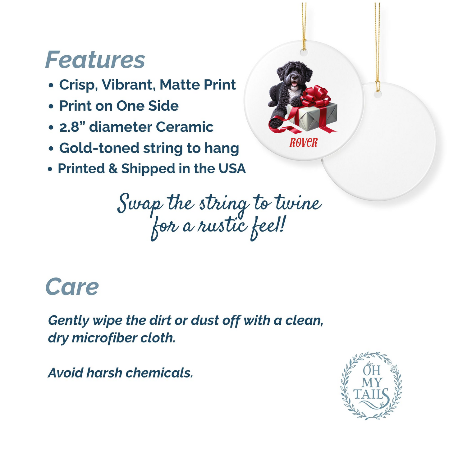 Portuguese Water Dog Ornament with Custom Name