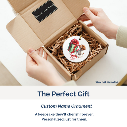 Brittany Spaniel personalized ornament packed in a gift mailer box