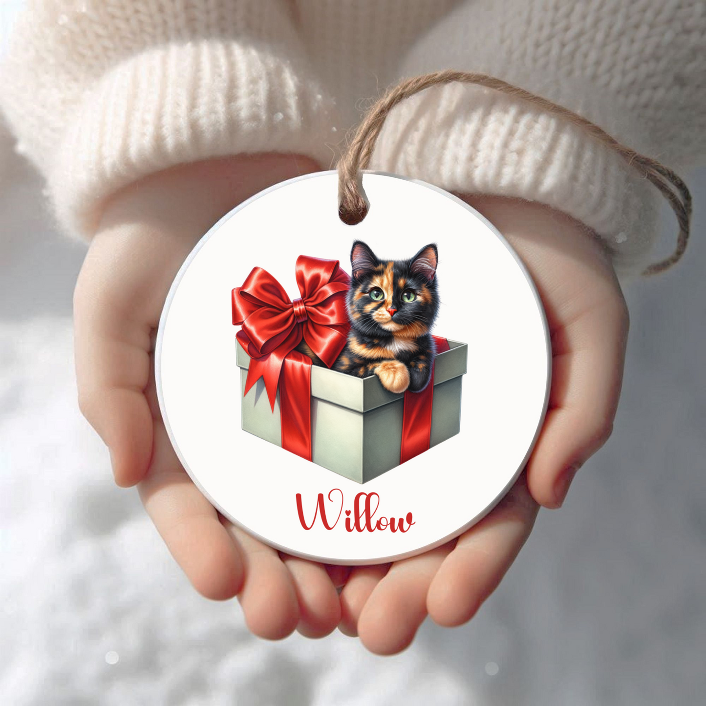 Tortie Cat Ornament with Custom Name