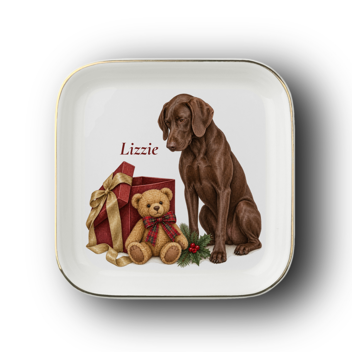 German Shorthaired Pointer (Liver) Bear Necessities jewelry dish on a white background