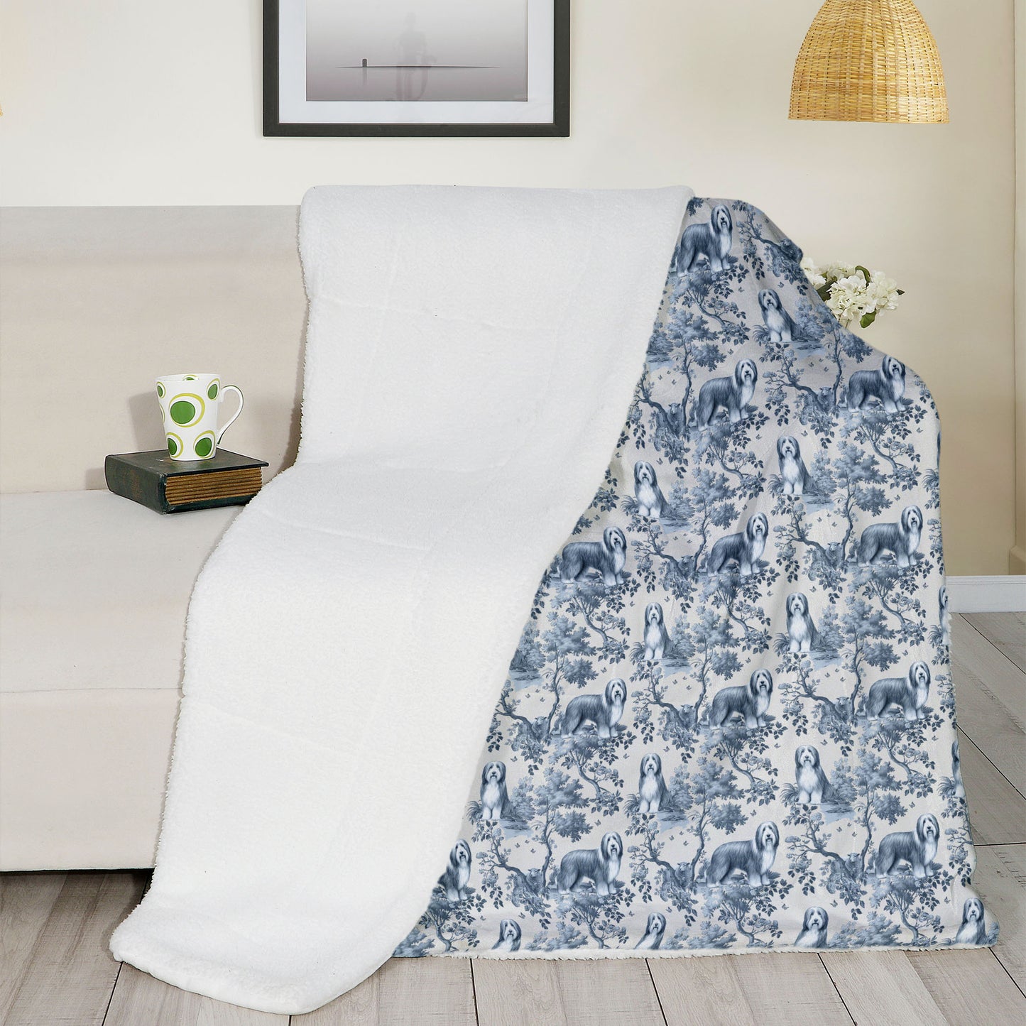 Bearded Collie Blanket - Toile Pattern