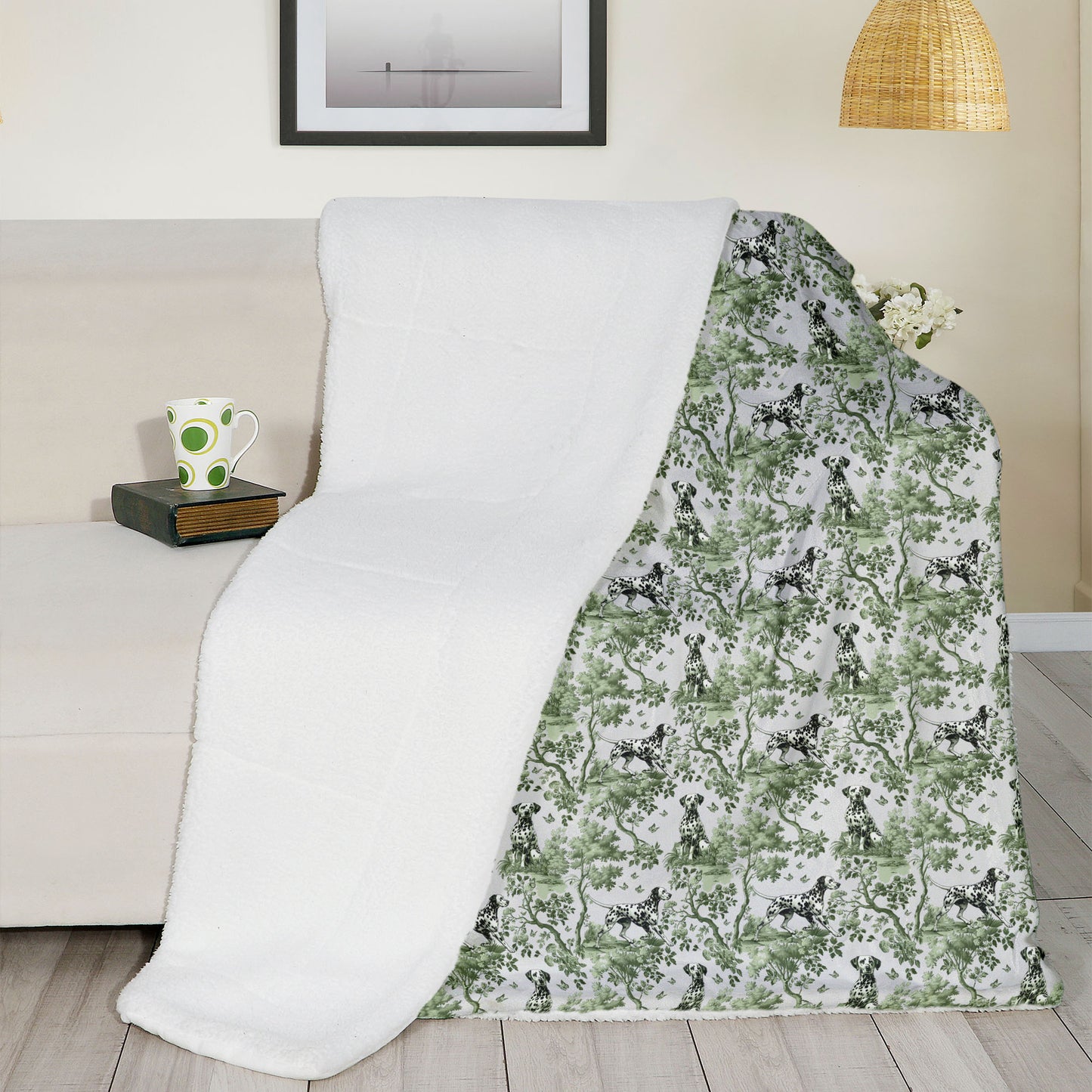 Dalmatian Blanket - Sage Green Toile Pattern