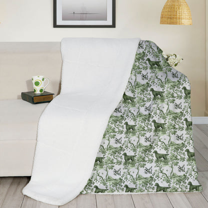 Flat-Coated Retriever Blanket - Sage Green Toile Pattern