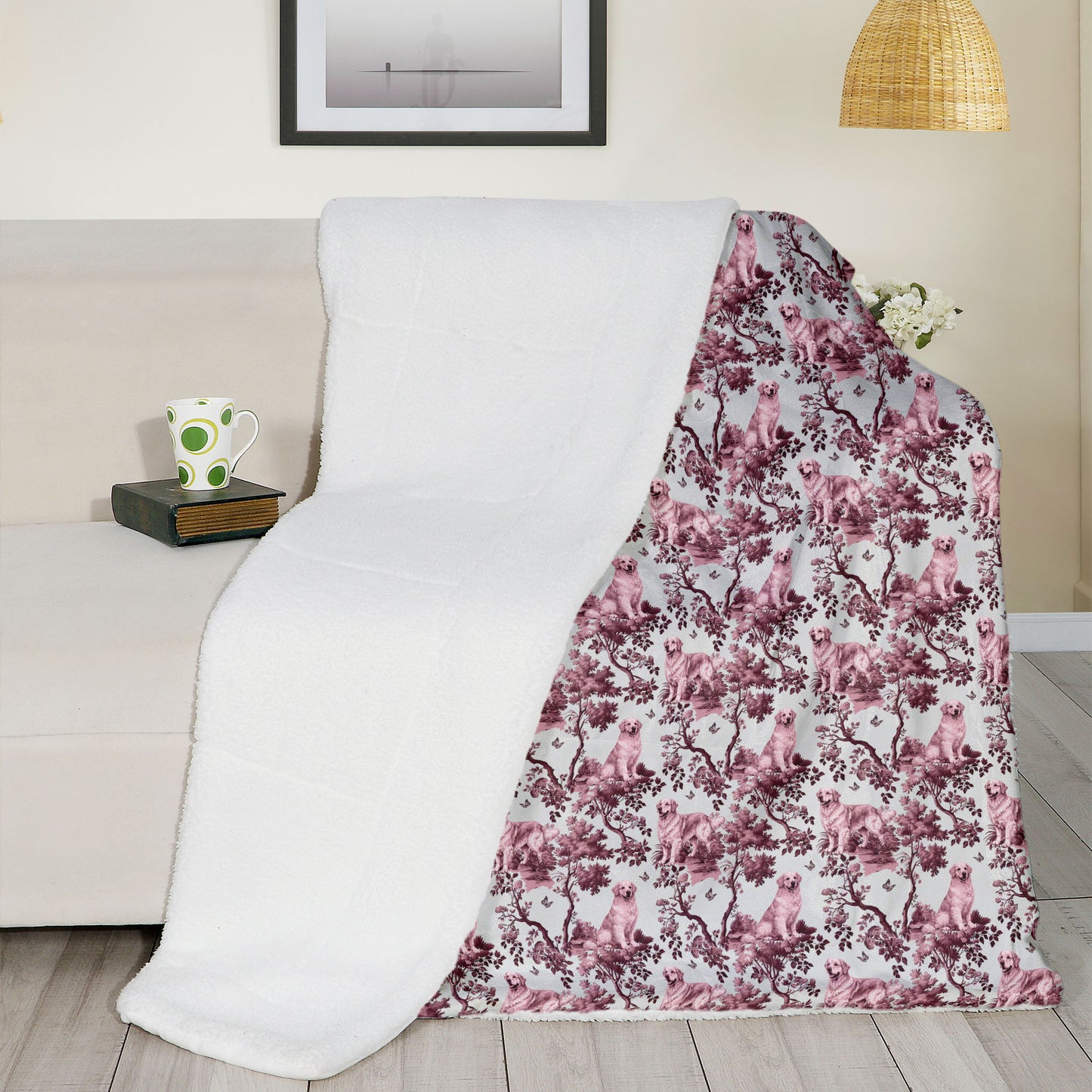 Golden Retriever Blanket - Red Toile Pattern