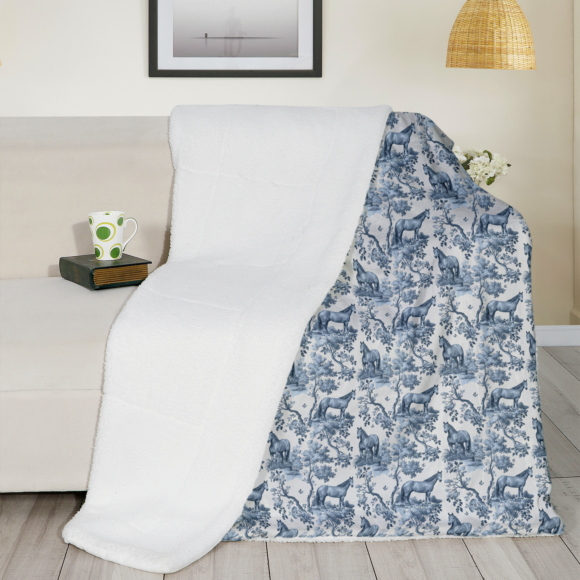 Toile Quarter Horse throw blanket, 50 by 60 inches