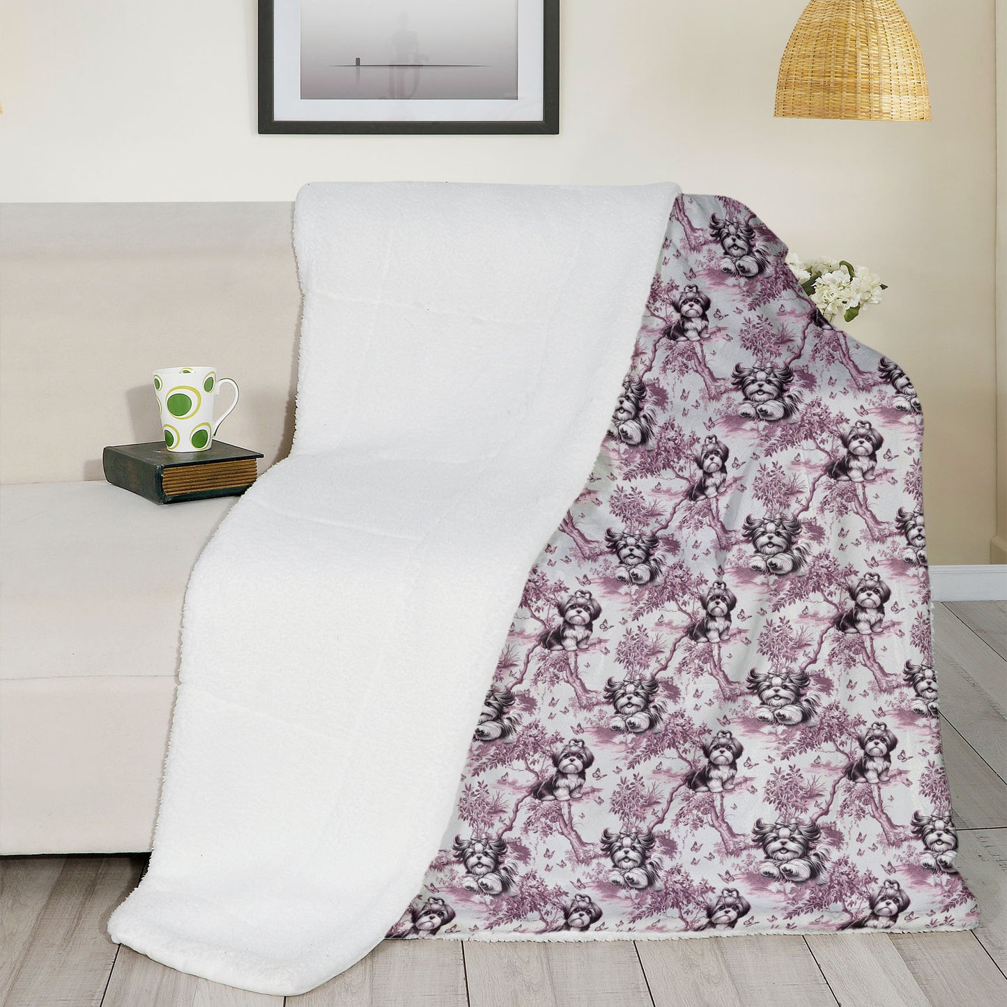 Shih Tzu Blanket - Pink Toile Pattern