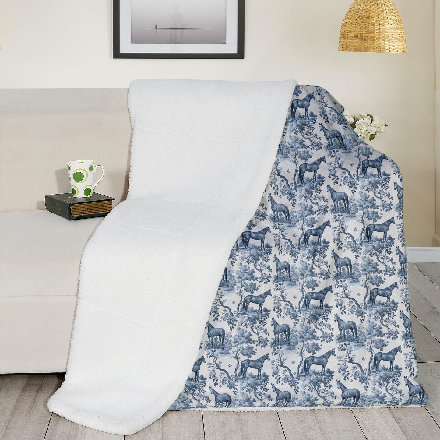 Toile Thoroughbred Horse throw blanket, 50 by 60 inches