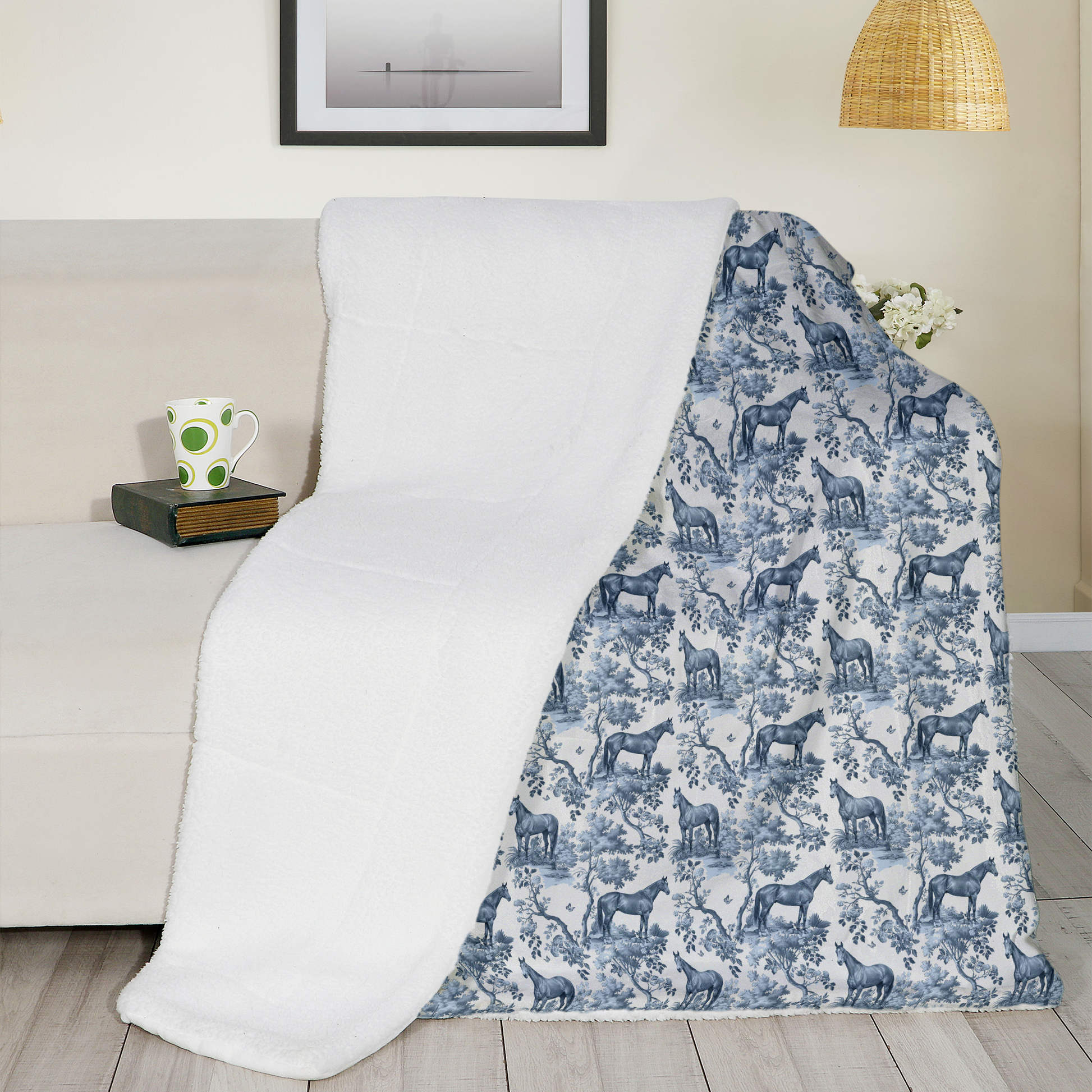 Toile Thoroughbred Horse throw blanket, 50 by 60 inches