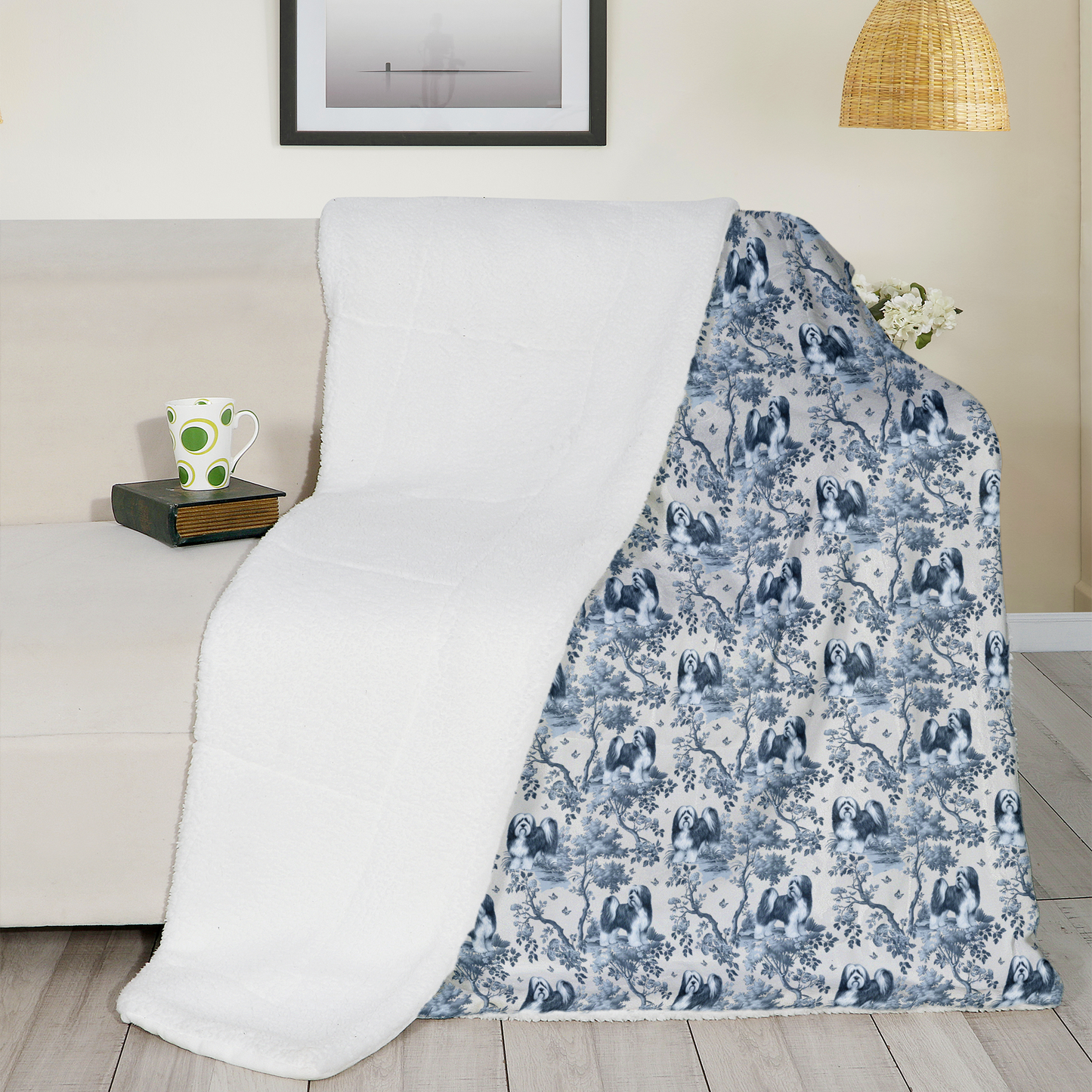 Tibetan Terrier Blanket - Toile Pattern