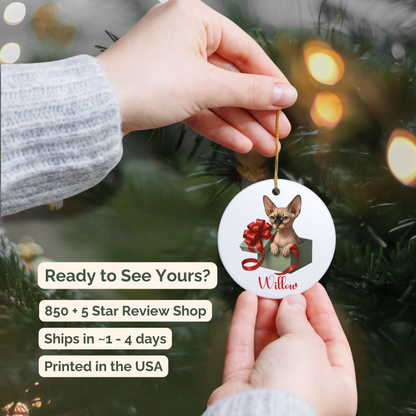 Sphynx Cat Ornament with Custom Name