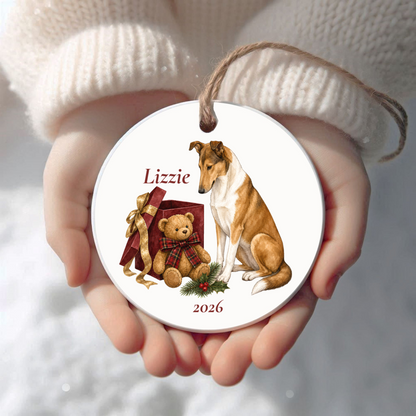 Personalized Smooth Collie Christmas ornament held in cupped hands