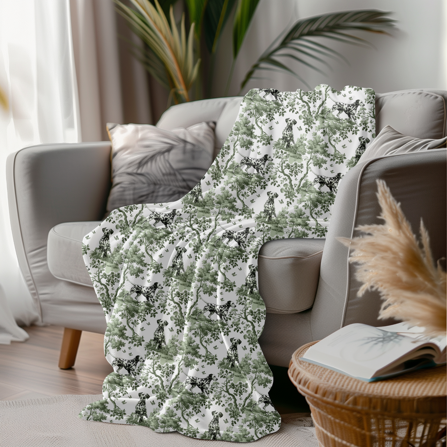 Dalmatian Blanket - Sage Green Toile Pattern