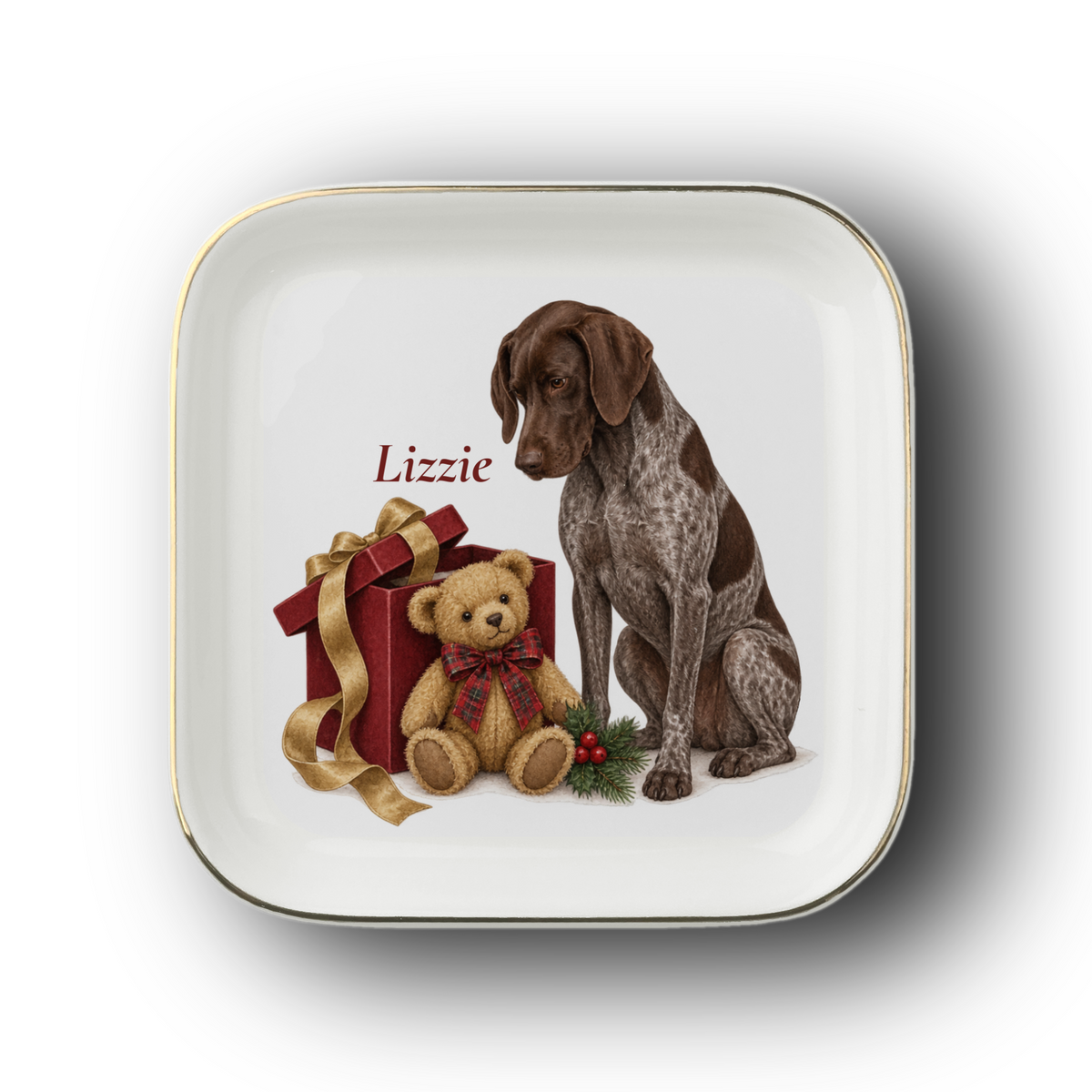 German Shorthaired Pointer (Liver & Roan) Bear Necessities jewelry dish on a white background