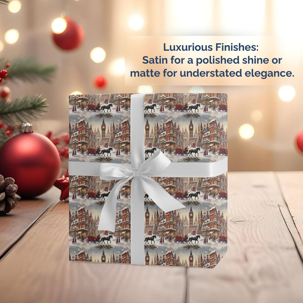 Vintage London horse and carriage Christmas wrapping paper