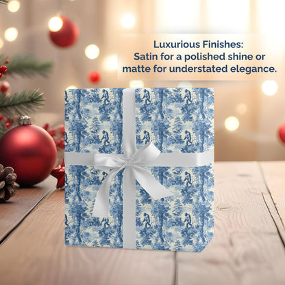 Bigfoot Blue Toile Christmas wrapping paper