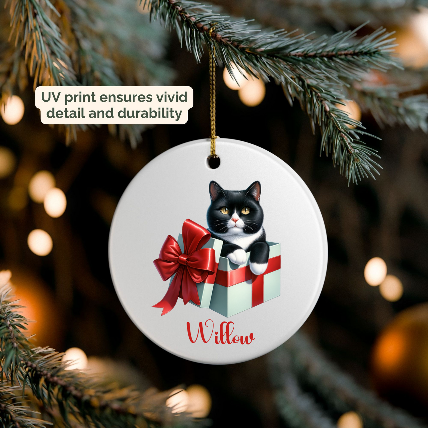 Tuxedo Cat Ornament with Custom Name