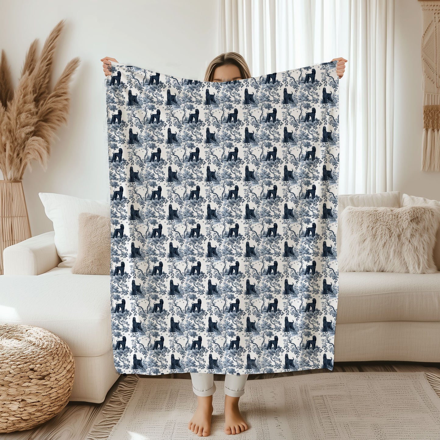 Afghan Hound (black) Blanket - Toile Pattern