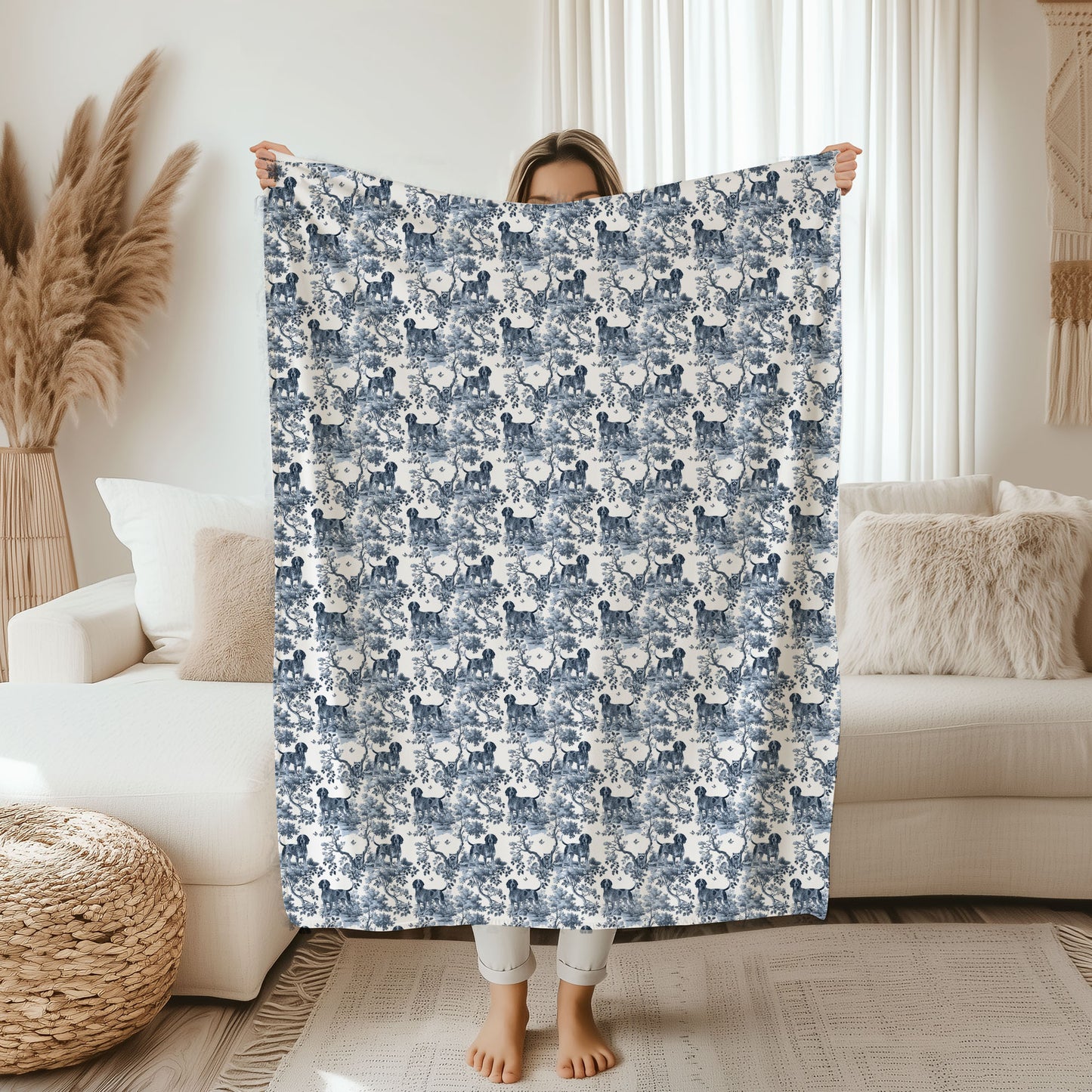 Bluetick Coonhound Blanket - Toile Pattern