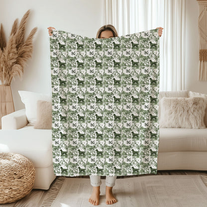 Flat-Coated Retriever Blanket - Sage Green Toile Pattern