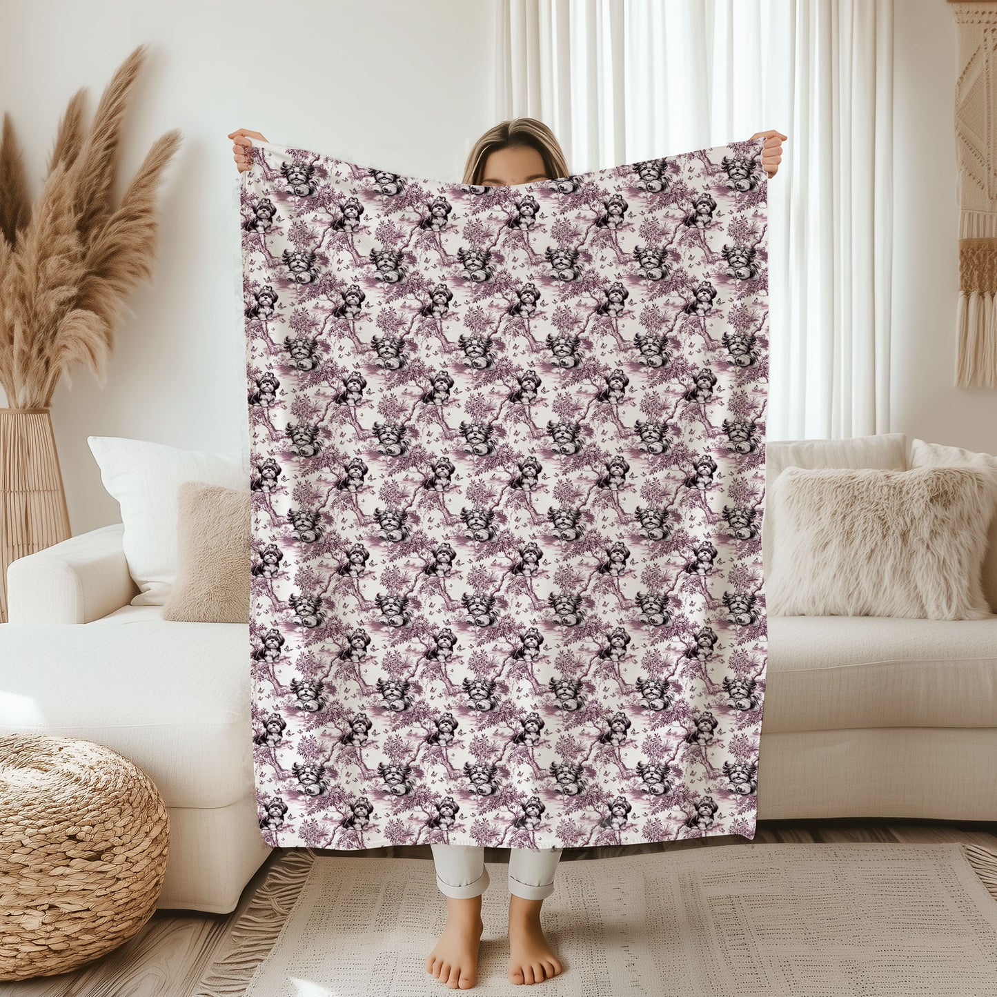 Shih Tzu Blanket - Pink Toile Pattern