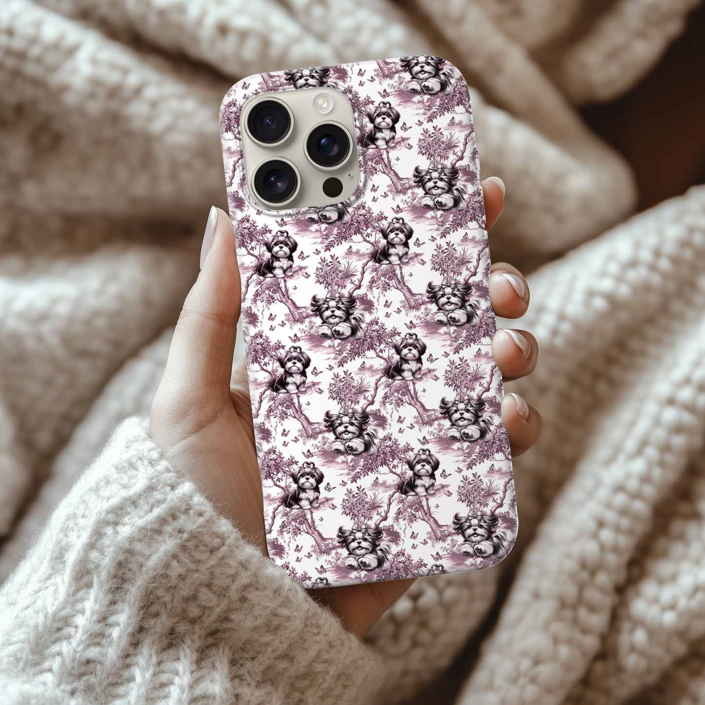 Shih Tzu Phone Case - Pink Toile Pattern