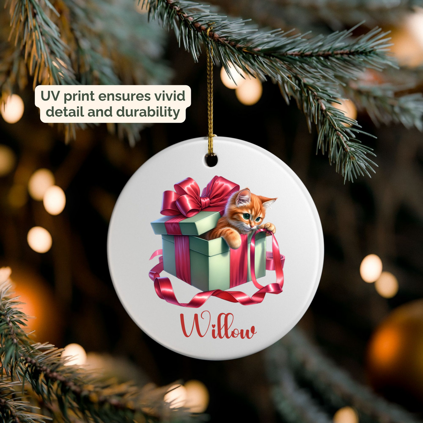 Orange Cat Ornament with Custom Name