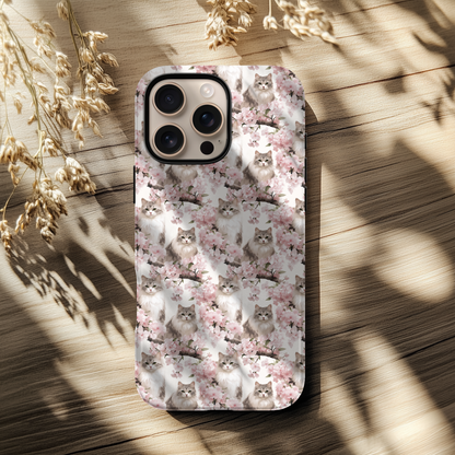 Cat Phone Case - Cherry Blossom Pattern