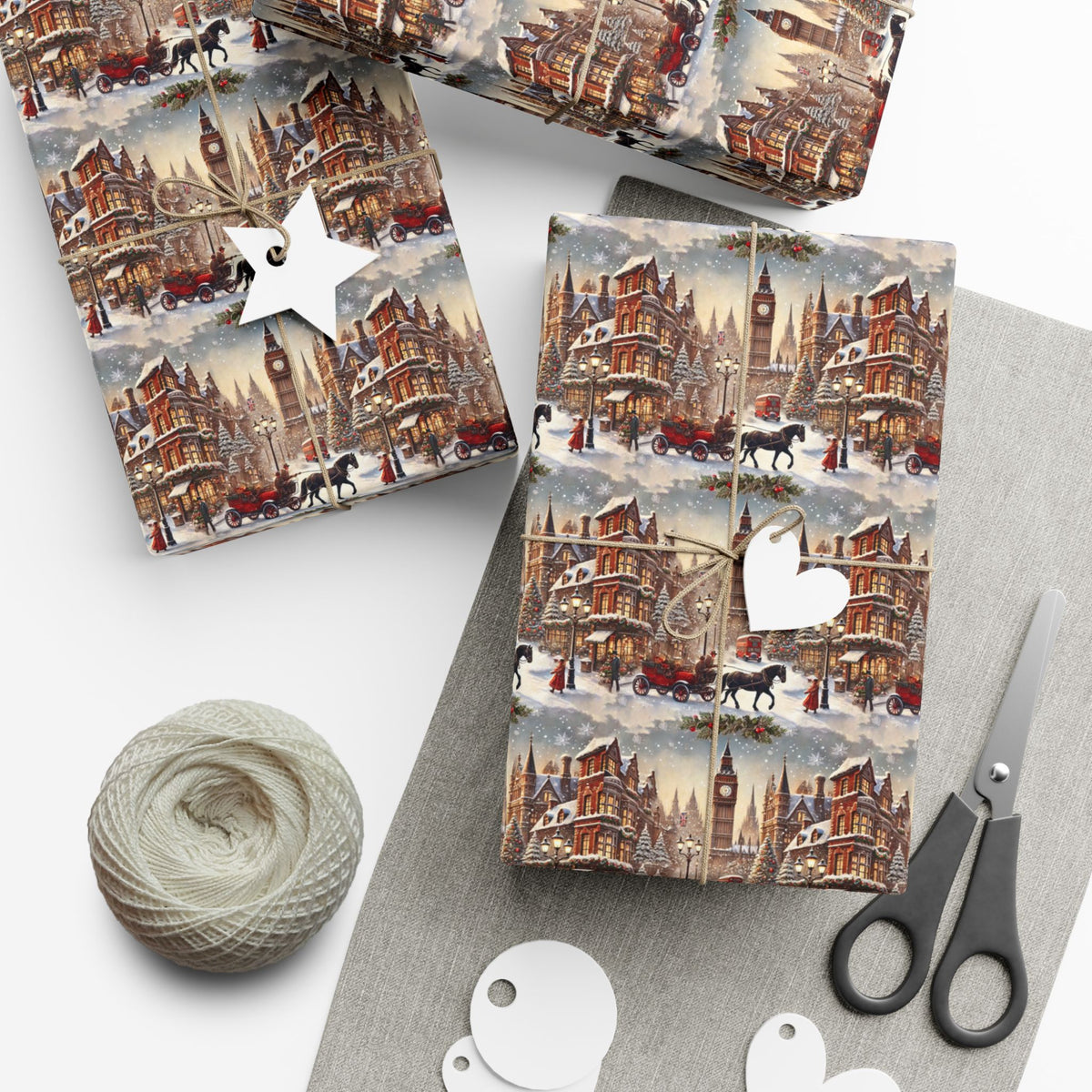 Vintage London horse and carriage Christmas wrapping paper