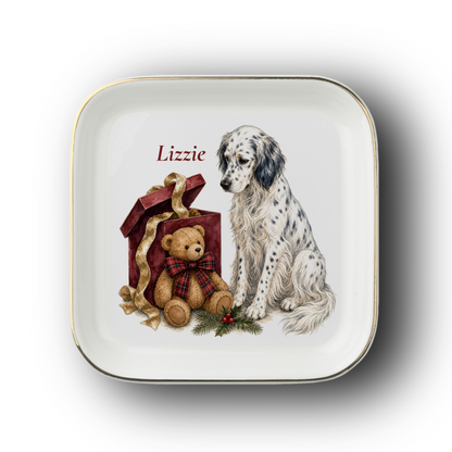 English Setter jewelry dish on a white background