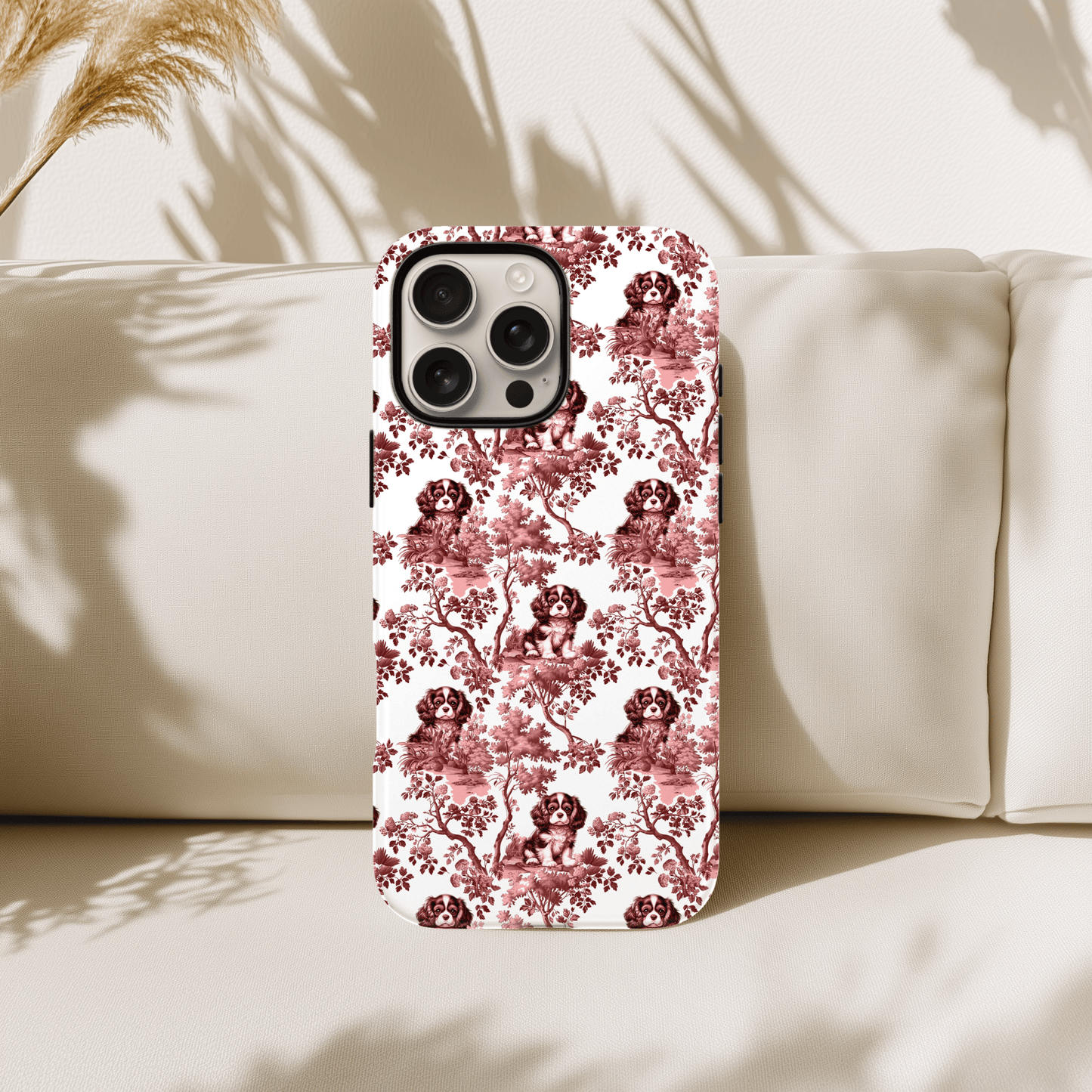 Cavalier King Charles Spaniel Phone Case -  Pink Toile Pattern