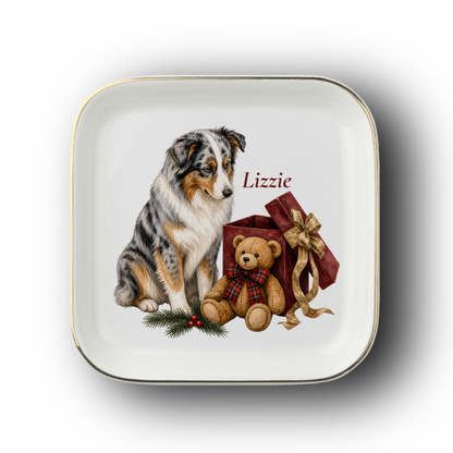 Australian Shepherd jewelry dish on a white background