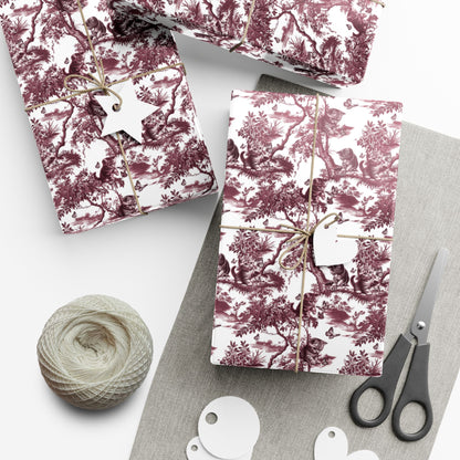 Cat cranberry garden toile Christmas wrapping paper