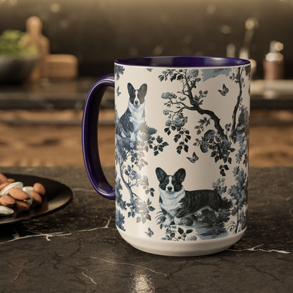 Cardigan Welsh Corgi Mug - Blue Toile Pattern